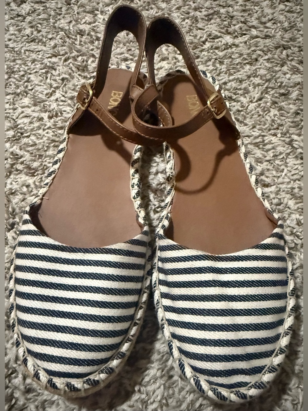 BONGO Women's Cilinda Blue Striped Closed Toe Flat Espadrille Sandal Shoes
